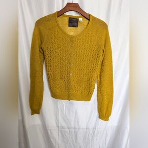 Anthropologie Guinevere sheer mustard yellow wool blend cardigan Size Small